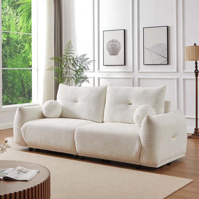 Roever 90.52'' Upholstered Sofa Beige Wool